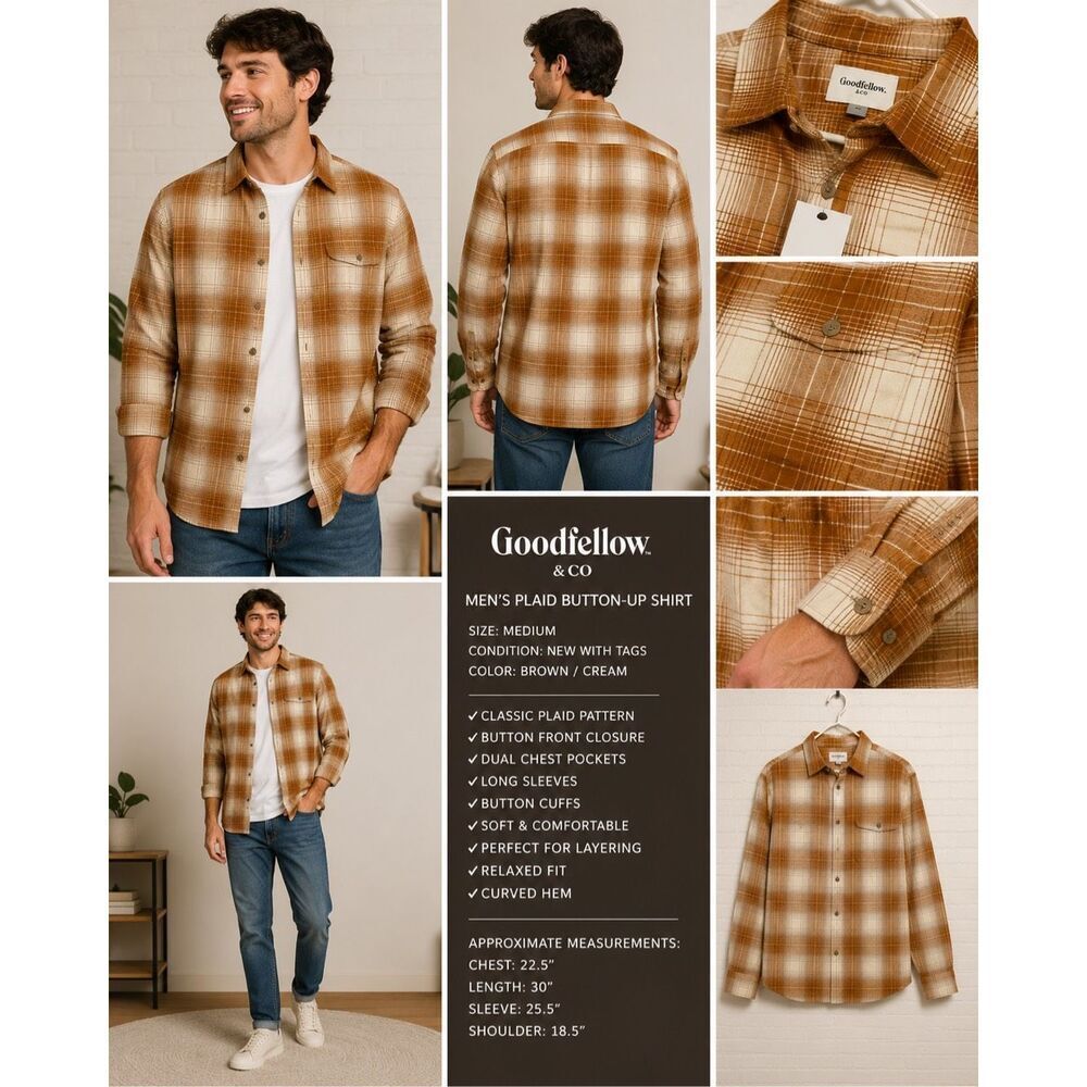 Goodfellow & Co Men’s Plaid Button-Up Shirt NWT Size Medium